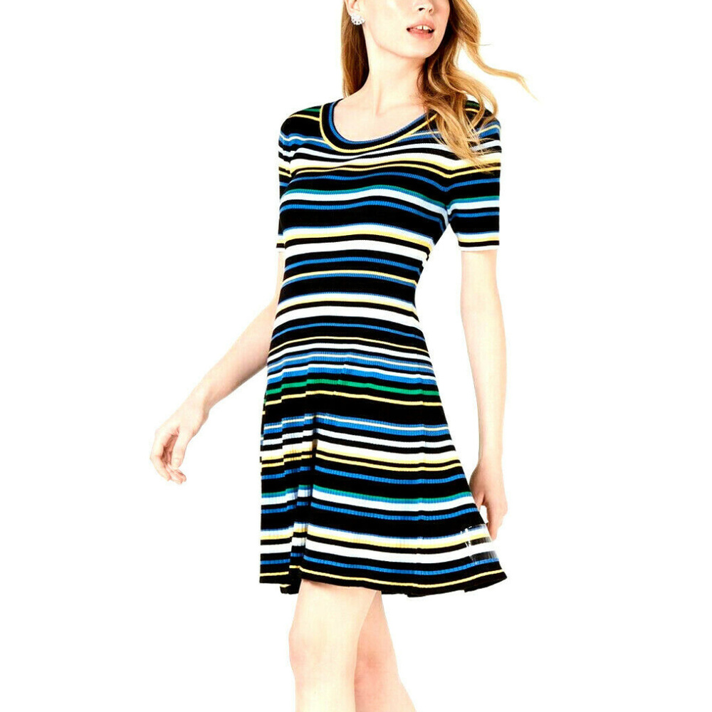 Maison Jules Striped Fit & Flare Sweater Dress